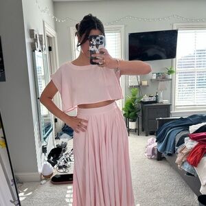 Madewell Pink Maxi A-Line Skirt Pleated